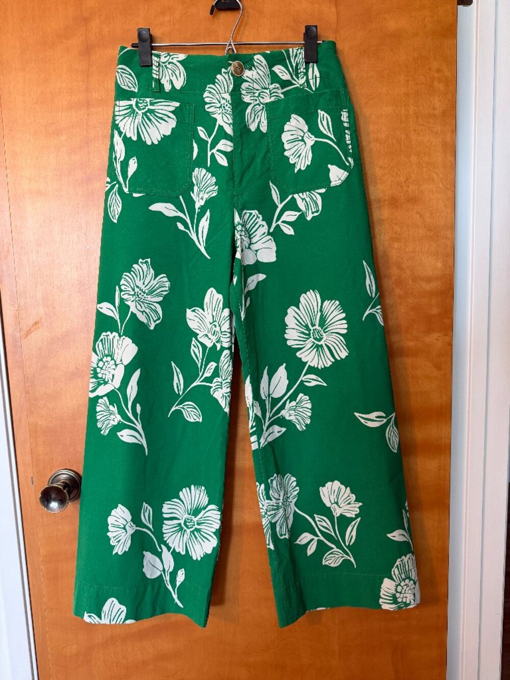 Anthropologie Maeve The Colette Wide-Leg Pants Green White Floral 29